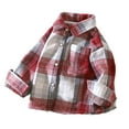 thumbnail image 1 of Lenpel Girls' Button down Shirts Toddler Baby Long Sleeve Curved Hem Collared Plaid Shackets Children Shirt Jackets with Pockets(Red,2-3 Years), 1 of 5