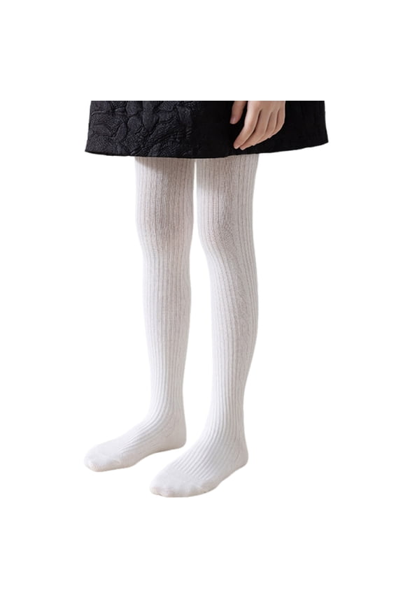 Girls' Cable Knit Tights Toddler Baby Cotton Ribbed Footed Stockings School Pantyhose Leggings for Kids(White,1-3 Years)