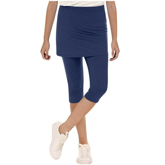 Lenpel Girls' Capri Leggings with Skirt Comfy High Waisted Stretchy Active Yoga Tennis Skorts Casual Summer Shorts 5-16 Y