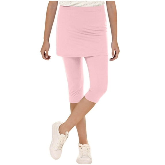 Lenpel Girls' Capri Leggings with Skirt Comfy High Waisted Stretchy Active Yoga Tennis Skorts Casual Summer Shorts 5-16 Y