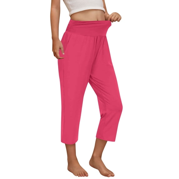 Lenpel Girls' Capri Pants Loose High Waisted Stretchy Tapered Cropped Lounge Pants Soft Casual Capris Sweatpants 4-14 Y