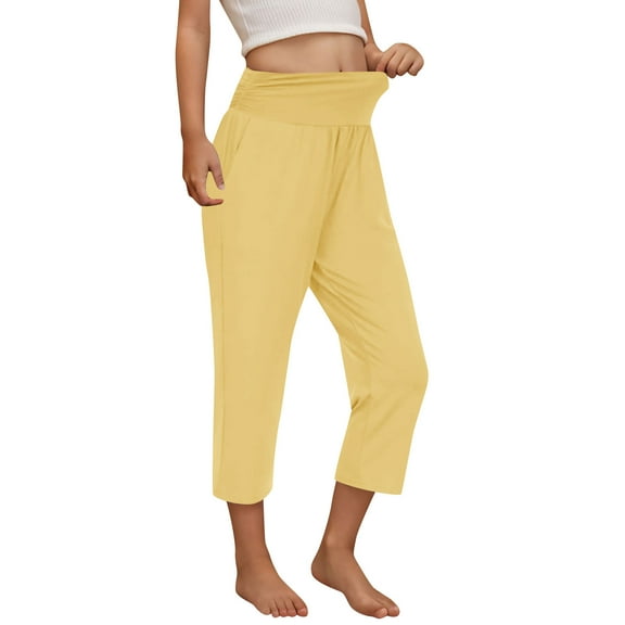 Lenpel Girls' Capri Pants Loose High Waisted Stretchy Tapered Cropped Lounge Pants Soft Casual Capris Sweatpants 4-14 Y