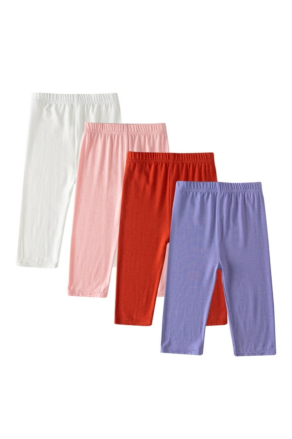 Girls' Capris Leggings Toddler 4 Pcs Elastic Waist Stretch Slim Workout Cropped Pants Summer Athletic Casual Capris