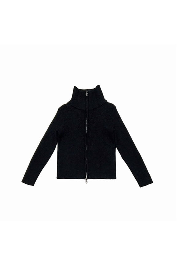 Girls' Cardigan Sweaters Toddler Baby Turtleneck Long Sleeve Zip up Ribbed Knit Jackets Casual Outwear Coats(Black,2-3 Years)