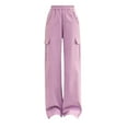 thumbnail image 1 of Lenpel Girls' Cargo Pants Baggy Elastic High Waist Pull on Wide Leg Casual Trousers Trendy Streetwear Pants with Pockets, 1 of 7