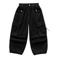 thumbnail image 1 of Lenpel Girls' Cargo Pants Baggy Elastic High Waisted Soft Cotton Wide Leg Pants Trendy Streetwear Trousers with Pockets, 1 of 5
