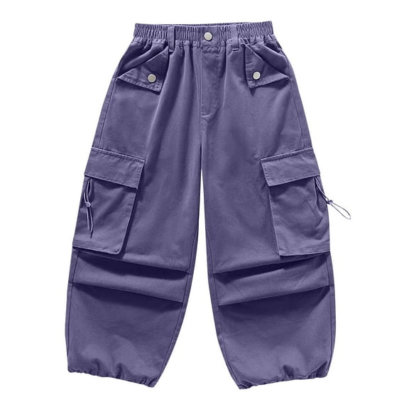 Lenpel Girls' Cargo Pants Baggy Elastic High Waisted Soft Cotton Wide Leg Pants Trendy Streetwear Trousers with Pockets