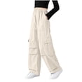 thumbnail image 1 of Lenpel Girls' Cargo Pants Cotton Elastic High Waisted Pull on Pleated Wide Leg Pants Baggy Casual Trousers with Pockets, 1 of 6