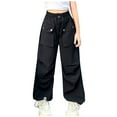 thumbnail image 1 of Lenpel Girls' Cargo Pants Lightweight Elastic Waist Pleated Wide Leg Pants Casual Loose Streetwear Trousers with Pockets, 1 of 3