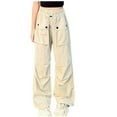 thumbnail image 1 of Lenpel Girls' Cargo Pants Lightweight Elastic Waist Pleated Wide Leg Pants Casual Loose Streetwear Trousers with Pockets, 1 of 3