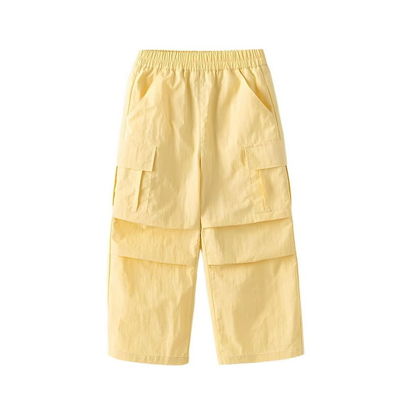 Lenpel Girls' Cargo Pants Toddler Baby Lightweight Elastic Waist Pleated Wide Leg Pants Children Streetwear Casual Trousers