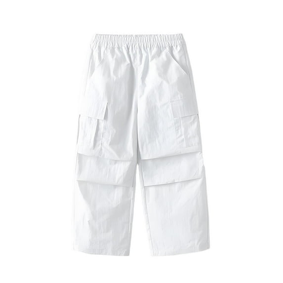 Lenpel Girls' Cargo Pants Toddler Baby Lightweight Elastic Waist Pleated Wide Leg Pants Children Streetwear Casual Trousers