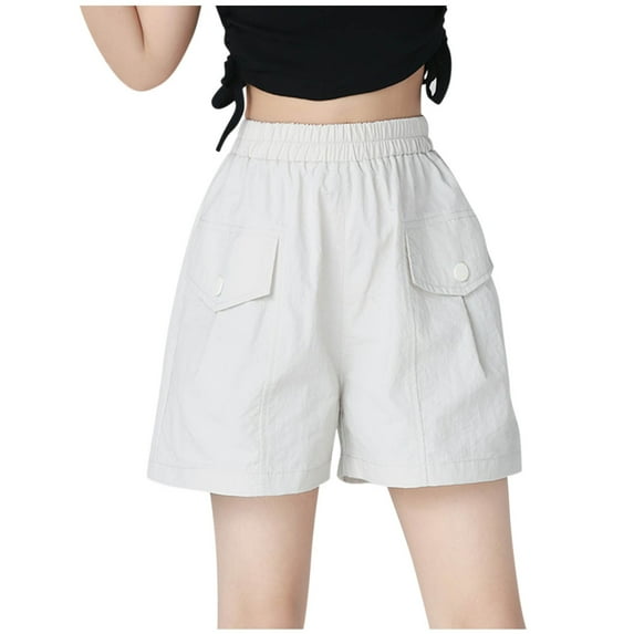 Lenpel Girls' Cargo Shorts Lightweight Elastic Waist Pull on Solid Color Wide Leg Shorts Summer Casual Shorts with Pockets