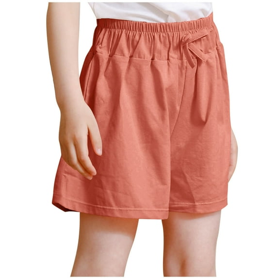 Lenpel Girls' Cotton Shorts Toddler Casual Elastic Waist Pull on Wide Leg Athletic Running Shorts Summer Workout Shorts 3-16 Y