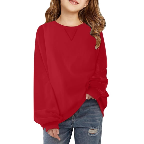 Lenpel Girls' Crew Neck Sweatshirts Long Sleeve Solid Color Basic Casual Pullover Tops Spring Fall Outfits