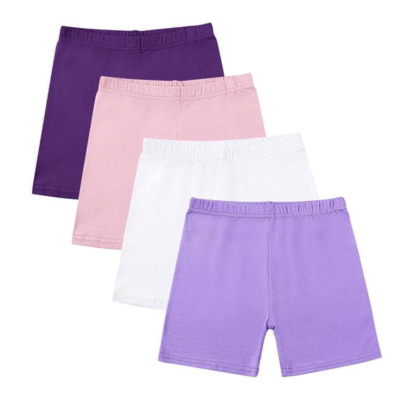 Lenpel Girls' Dance Shorts 4 Pieces Soft Cotton Elastic Waist Under Dress Cartwheel Shorts Summer Biker Shorts 5-14 Y