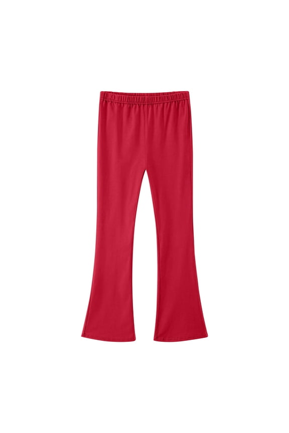 Girls' Flare Leggings Cotton Elastic Waist Pull on Bell Bottom Dance Yoga Pants Bootcut Casual Pants 3-16 Y(Red,7-8 Years)