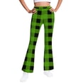 thumbnail image 1 of Lenpel Girls' Flare Leggings Kids Fleece Lined High Waisted Pull on Plaid Bell Bottom Workout Yoga Pants Bootcut Casual Pants(Green,5-6 Years), 1 of 6