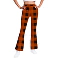 thumbnail image 1 of Lenpel Girls' Flare Leggings Kids Fleece Lined High Waisted Pull on Plaid Bell Bottom Workout Yoga Pants Bootcut Casual Pants(Orange,15-16 Years), 1 of 6