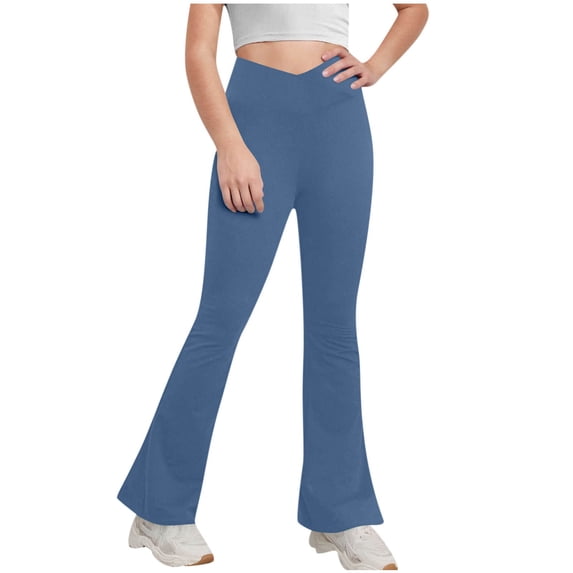 Lenpel Girls' Flare Leggings Soft Casual Crossover High Waisted Comfy Lounge Workout Bell Bottoms Bootcut Yoga Pants