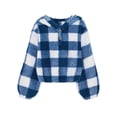 thumbnail image 1 of Lenpel Girls' Fleece Hoodies Long Sleeve Quarter Button Plaid Fuzzy Warm Sweaters Plush Fall Winter Outfits, 1 of 7