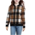 thumbnail image 1 of Lenpel Girls' Fleece Jackets Crew Neck Long Sleeve Zip up Plaid Outwear Coats Children Outwear Jacket with Pockets(Khaki,14-15 Years), 1 of 6