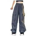 thumbnail image 1 of Lenpel Girls' Fleece Lined Cargo Pants High Elastic Waist Drawstring Wide Leg Casual Pants Winter Warm Trousers, 1 of 3