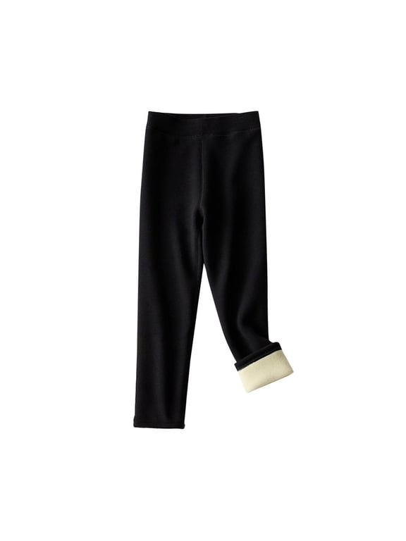 Girls' Fleece Lined Leggings Cotton High Waisted Full Length Thick Warm Pants Thermal Tights Fall Winter Clothes for Children(Black,8-9 Years)