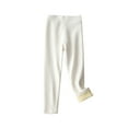 thumbnail image 1 of Lenpel Girls' Fleece Lined Leggings Cotton High Waisted Full Length Thick Warm Pants Thermal Tights Fall Winter Clothes for Children(White,6-7 Years), 1 of 5