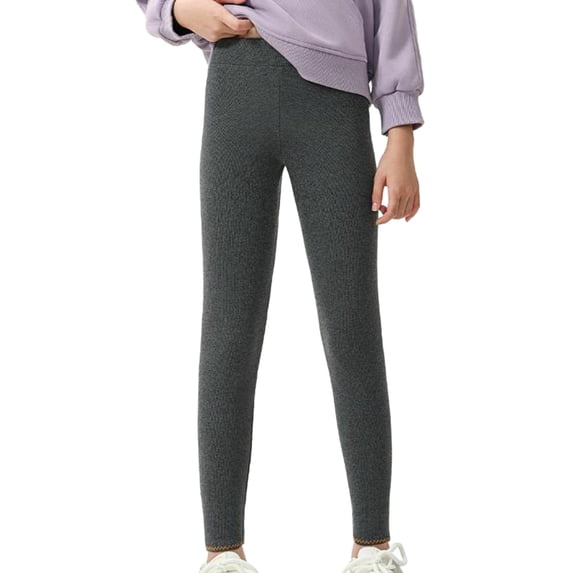 Lenpel Girls' Fleece Lined Leggings Cotton High Waisted Slim Yoga Pants Toddler Athletic Casual Thermal Tights Thick Warm Pants(Dark Gray,4-5 Years)