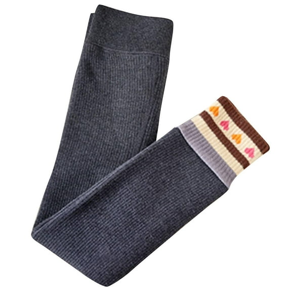 Lenpel Girls' Fleece Lined Leggings Winter Warm Full Length Printed Thick Stretchy Sweater Pants Knit Thermal Tights