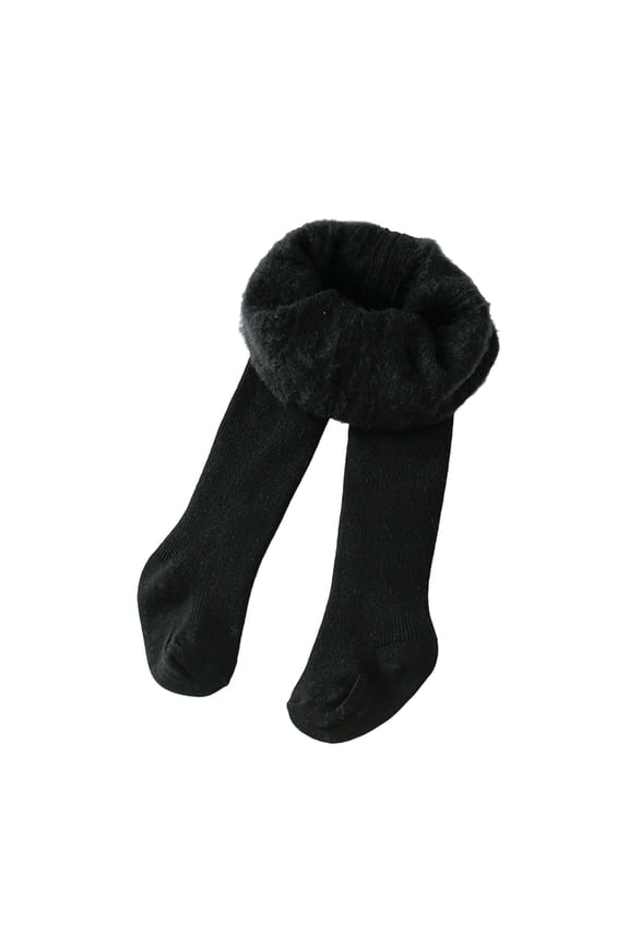 Girls' Fleece Lined Tights Infant Newborn Cotton Ribbed Knit Thick Winter Footed Leggings Toddler Pantyhose Stockings(Black,6-12 Months)