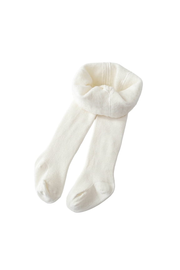 Girls' Fleece Lined Tights Infant Newborn Cotton Ribbed Knit Thick Winter Footed Leggings Toddler Pantyhose Stockings(White,6-12 Months)