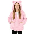 thumbnail image 1 of Lenpel Girls' Fuzzy Fleece Hoodies Plush Warm Long Sleeve Zip up Ear Hooded Sweatshirts Cozy Casual Jackets with Pockets(Pink,10-11 Years), 1 of 6