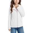 thumbnail image 1 of Lenpel Girls' Fuzzy Fleece Jackets Fall Winter Soft Casual Long Sleeve Zip up Hoodies Plush Warm Outwear Coats with Pockets(White,11-12 Years), 1 of 6