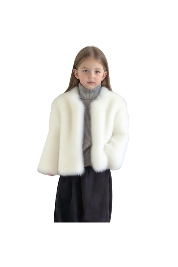 Girls' Fuzzy Fleece Jackets Toddler Baby Long Sleeve Crew Neck Open Front Warm Jackets Fall Winter Outwear Coats(White,7-8 Years)