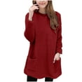 thumbnail image 1 of Lenpel Girls' Fuzzy Fleece Oversized Sweatshirts Kids Long Sleeve Crew Neck Pullover Sweater Tops Plush Tunic Sweatshirts(Wine,15-16 Years), 1 of 7