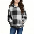 thumbnail image 1 of Lenpel Girls' Fuzzy Fleece Sweatshirts Casual Long Sleeve Plaid Pullover Sweater Tops Plush Warm Winter Clothes with Pocket(Black,9-10 Years), 1 of 7
