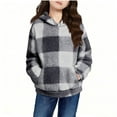 thumbnail image 1 of Lenpel Girls' Fuzzy Fleece Sweatshirts Casual Long Sleeve Plaid Pullover Sweater Tops Plush Warm Winter Clothes with Pocket(Gray,11-12 Years), 1 of 7