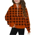 thumbnail image 1 of Lenpel Girls' Half Zip Sweatshirts Fashion Long Sleeve Plaid Pullover Crop Tops with Pocket Fall Winter Clothes, 1 of 4