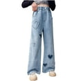 thumbnail image 1 of Lenpel Girls' Jeans Elastic High Waisted Pull on Wide Leg Pants Baggy Casual Trousers with Pockets Size 8-16 Years, 1 of 7