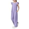 thumbnail image 1 of Lenpel Girls' Jumpsuits Ruffle Sleeve Crew Neck Sleeveless Wide Leg Long Pants Rompers One Piece Summer Outfits with Pockets, 1 of 7