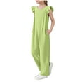 thumbnail image 1 of Lenpel Girls' Jumpsuits Ruffle Sleeve Crew Neck Sleeveless Wide Leg Long Pants Rompers One Piece Summer Outfits with Pockets, 1 of 7