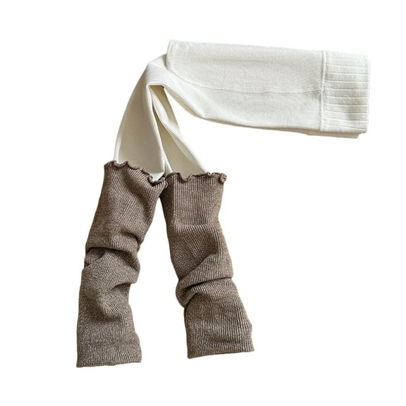 Lenpel Girls' Leggings Children 3-15 Y Fall Winter Ruffle Pleated Hem Patchwork Full Length Footless Knit Tights Warm Bottom Pants(White,3-6 Years)