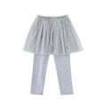 thumbnail image 1 of Lenpel Girls' Leggings with Mesh Skirts High Waisted Slim Ruffle Sparkly Skirted Pants Toddler Footless Tights 2-10 Y(Gray,2-3 Years), 1 of 5