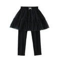 thumbnail image 1 of Lenpel Girls' Leggings with Mesh Skirts Toddler High Waisted Slim Ruffle Graphic Skirted Pants 2-10 Y Footless Tights(Black,5-6 Years), 1 of 3