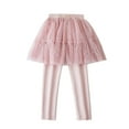 thumbnail image 1 of Lenpel Girls' Leggings with Mesh Skirts Toddler High Waisted Slim Ruffle Graphic Skirted Pants 2-10 Y Footless Tights(Pink,9-10 Years), 1 of 3