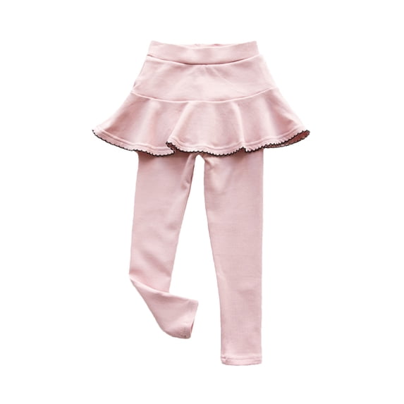 Lenpel Girls' Leggings with Skirt Cotton High Waisted Athletic Stretchy Ruffle Skirted Tennis Pants Footless Tights