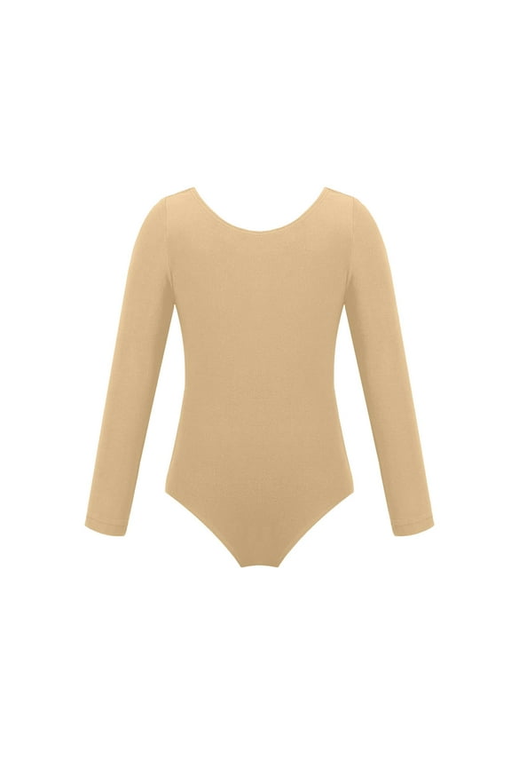 Girls' Leotards Long Sleeve Solid Color Basic Ballet Dance Outfits Soft Gymnastics Bodysuit for 5-18 Years
