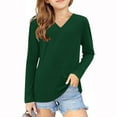 thumbnail image 1 of Lenpel Girls' Long Sleeve Shirts Casual V Neck Solid Color Tunic Tops Spring Fall Soft Blouses for 3-14 Years, 1 of 5